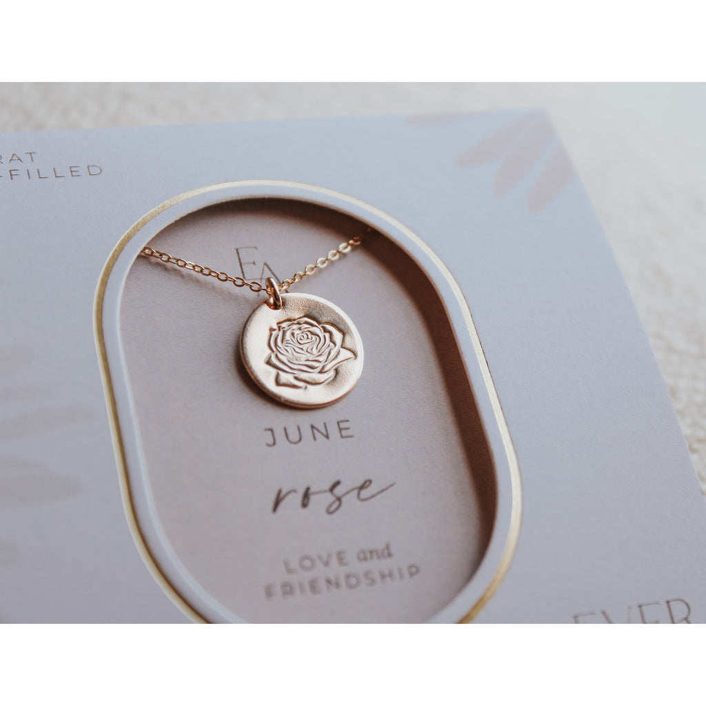 June Birth Flower Necklace - Rose