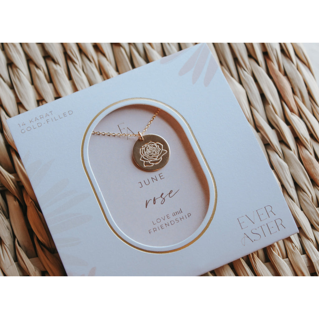 June Birth Flower Necklace - Rose