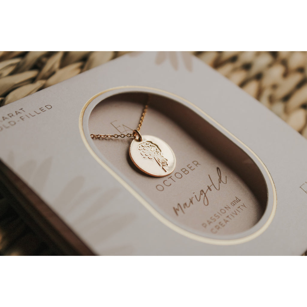 October Birth Flower Necklace - Marigold