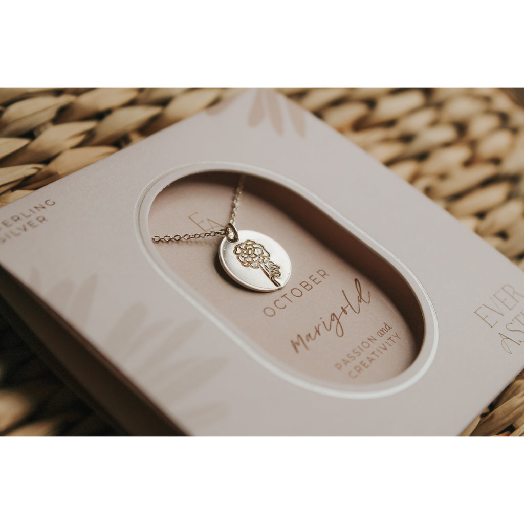 October Birth Flower Necklace - Marigold